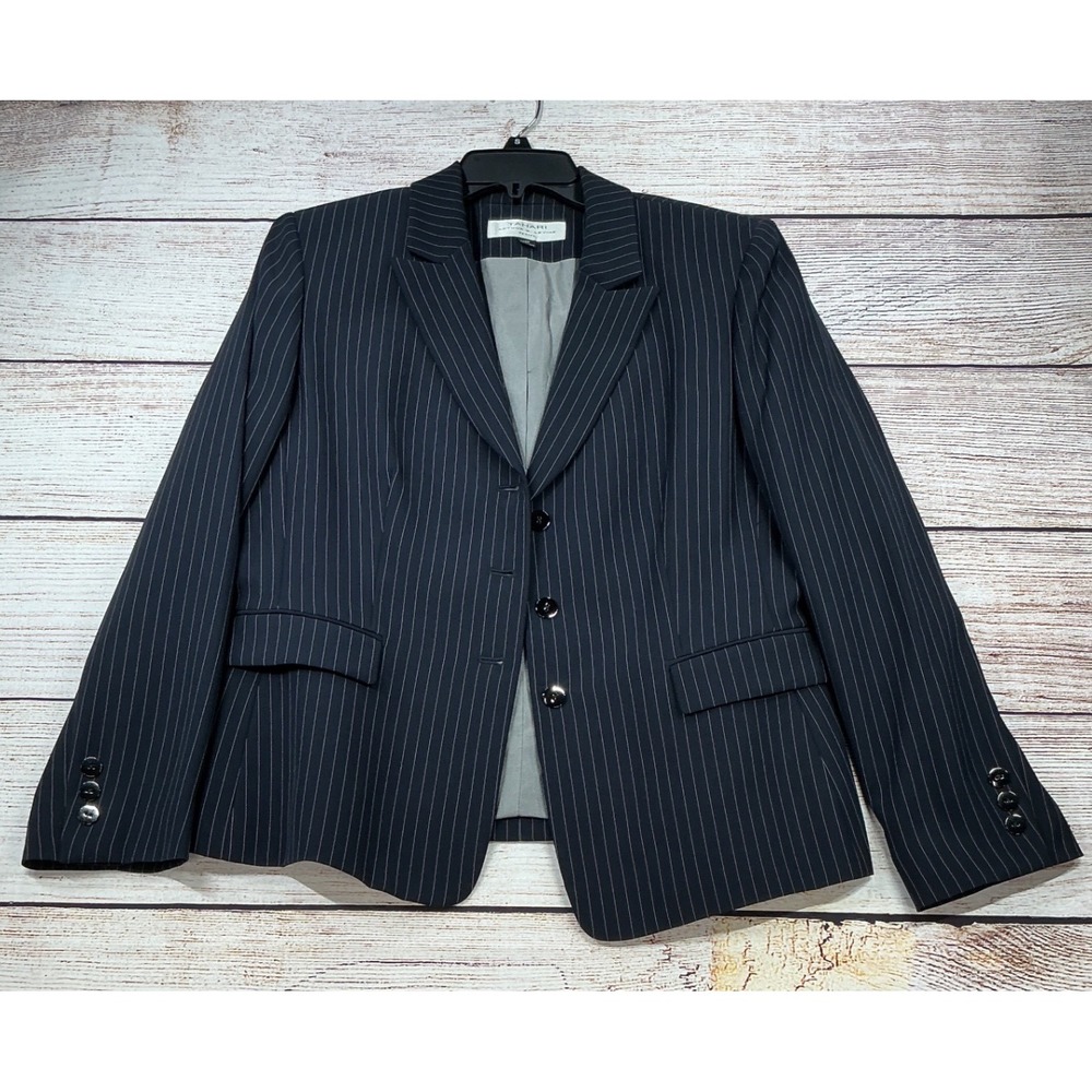 Tahari Arthur S. Levine Pinstripe Skirt Suit Set 14P Navy Pinstripe PreLoved